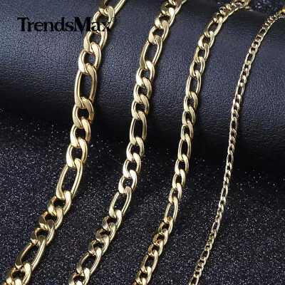 3/5/7/9mm Gold Plated Stainless Steel Figaro Chain Necklace Men Women 16-30  New • $8.99