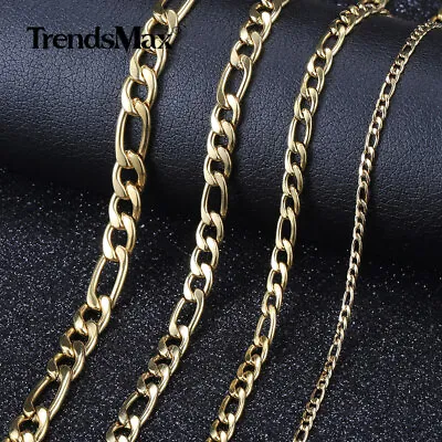 3/5/7/9mm Gold Plated Stainless Steel Figaro Link Chain Necklace Choker 16-30  • $5.69