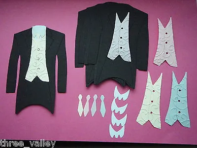 4 X Tuxedo Die Cut Card Shapes Coloured Swirl Waistcoats Wedding Toppers / Cards • £1.90