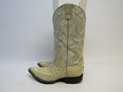 Mens Size 7.5 D Ivory Leather Ostrich Cowboy Western Boots • $66.49