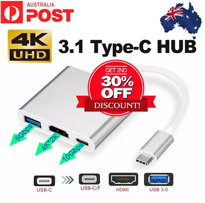 $15.45 • Buy Type C To USB-C HDMI USB 3.0 Adapter Converter Cable 3 In 1 Hub For MacBook Pro