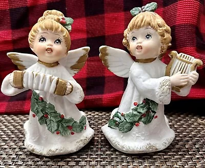 Set Of 2 Homco Christmas Musical Angel Figurines Vintage Porcelain #5252 Holiday • $15