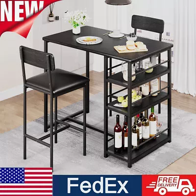 3Pcs Dining Set Table With 2 Height Chairs Bar Stools Wood Top For Small Kitchen • $109.99