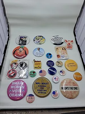 Collectible Vintage Lot Of 34 Pin Back Buttons Different Sizes  Mix Theme • $20