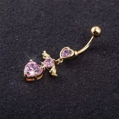 Vintage Belly Button Piercing Ring Simulated Pink Amethyst Heart Cut Silver 925 • $246.29