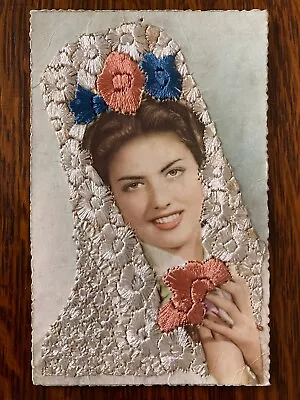 £1.95 • Buy SPANISH LADY SILK EMBROIDERED COSTUME Vintage Post Card MADRID