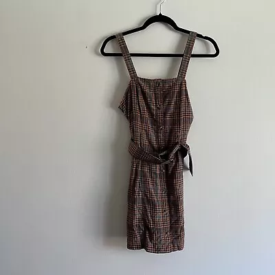 American Eagle Women XS Plaid Preppy Grunge 90s Square Neck Belted Mini Dress • $22.49