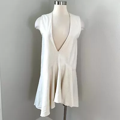 Maurie + Eve Womens 4 Linen Cotton Blend Low V Neck Mini Dress Sleeveless • $39.99