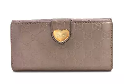 Gucci Wallet Long Purse Heart GG Guccissima Leather Lavender Metallic Authentic • $87.99