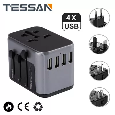 All In One Universal Charger Power Adapter With 4 USB For European CN US UK AUS • £18.04