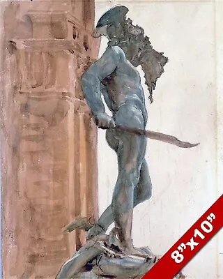 Perseus Medusa Statue Florence Italy Water Color Painting Art Real Canvas print • $14.99