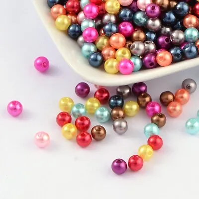 Imitation Pearl Beads Colourful 100 Psc For Jewellery Making Crafts Bracelet 6mm • £3.34
