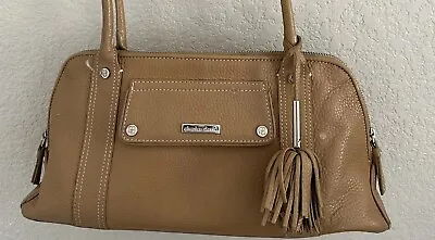 Charles David Tan Brown Leather Multi Pocket Top Handle Tassel Bag Purse Handbag • $14.95