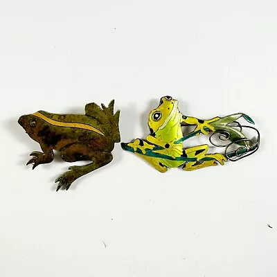 Vintage Frog Brooch Lot Enamel Colorful Wood Pin Quirky Unique Set Of 2 • $28.77