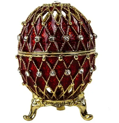 Red Netting Faberge Egg Replica Trinket BoxEaster Gift7.5cmRussian Imperial • $22.91