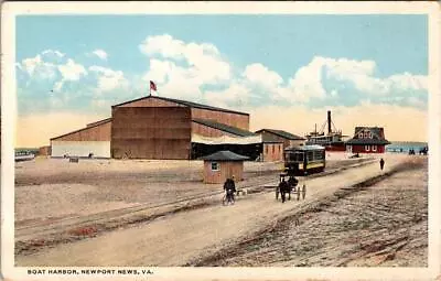 Newport News VA Virginia  BOAT HARBOR Warehouse~Trolley~Bike Ca1920's Postcard • $5.04