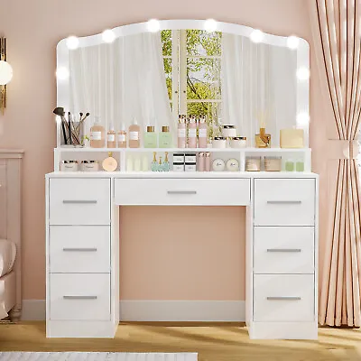 43.3  Vanity Desk With Large Lighted Mirror  Makeup Vanity Table With 7 Drawers • $249.99