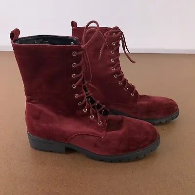 Women's US Shoe Size 10 Burgundy Velvet Lace Up Military Style Boots New • $21.46