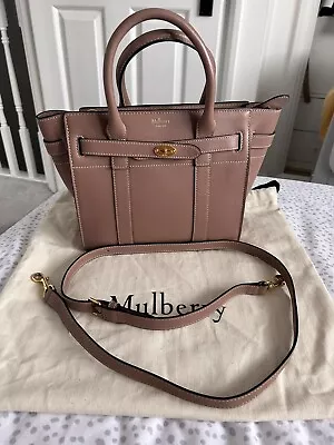 MULBERRY Mini Zipped Bayswater Dark Blush Silky Calf Bag Tote • £122