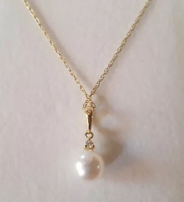 Vintage Pearl & Diamond Yellow Gold Necklace 18  (Marked BL 585 14k) • $29.99