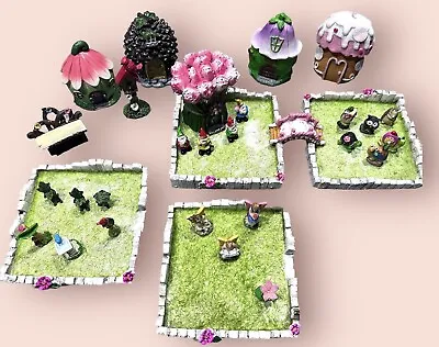 Fairy Garden Brand Miniatures Houses Gardens Bridge 32 Piece Set Excellent • $22.50