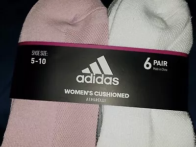 🆕 Adidas Women's Athletic Crew Socks Bright White/Pink (6 Pairs) Size 5-10 • $21.95