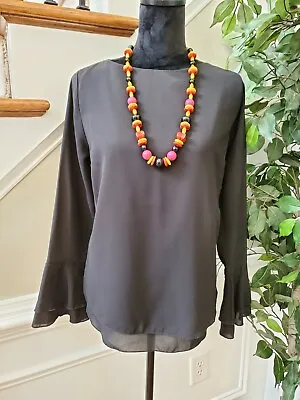 A'nue Ligne Women Solid Black Tactel Round Neck Long Sleeve Casual Blouse Size S • $25