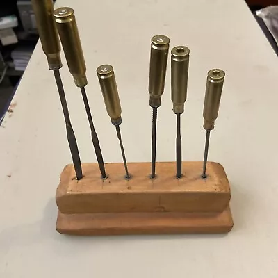 Needle Files 6 Pces With 308 Empty Bullet Shells For Handles On A Stand  • £4