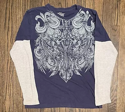 MMA Elite Shirt Mens L Blue Affliction Mallgoth Long Sleeve Thermal Punk Grunge • $49.99