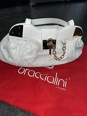Braccialini White Large Shoulder Bag Italian Leather Butterfly Print New 💖 • £45