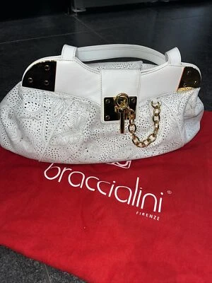 Braccialini White Large Shoulder Bag Italian Leather Butterfly Print New 💖 • £45