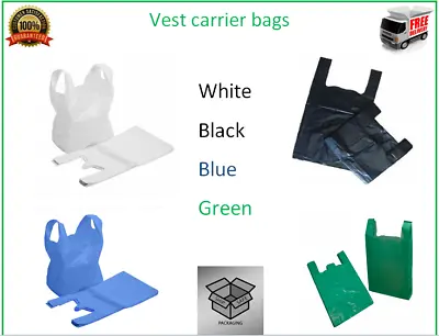 £4.45 • Buy Plastic Vest Carrier Bags Polythene Shopping Bag Blue White Green Black All Size