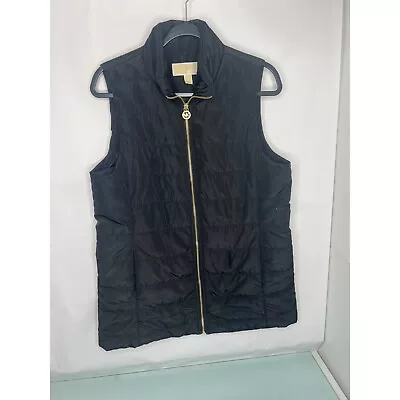Michael Kors MK Sleeveless Puffer Jacket Vest Black Pockets Full Zip Sz Large L • $29.97