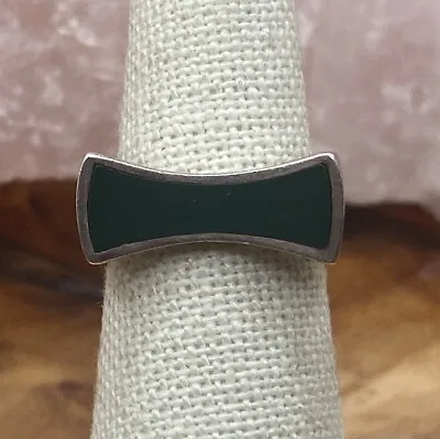 Vintage Designer Sterling Silver And Green Enamel Ring Size 5 • $25