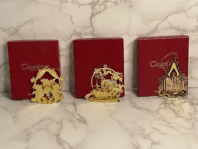 $29.99 • Buy Lot Of 3 VTG 1983 Tamerlane Gold Finish 3D Christmas Ornaments Santa Church