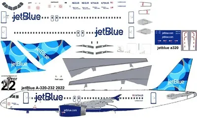 JetBlue Spotlight Airbus A-320 Pointerdog7  Decals For Revell 1/144 Kit • $10