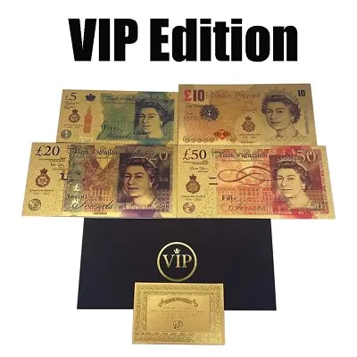 4PC Queen Elizabeth II GBP UK5 10 20 50 Pound Gold Banknotes England Collectible • $5.40