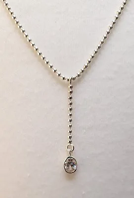 NEW 925 Solid Sterling Silver Ball Link Bezel Set CZ Lariat Y Pendant Necklace  • £16.99