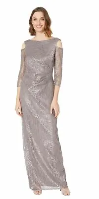 Marina Women's Slim Long Lace Christmas Party Dress Ball Gown Glitter Size 8 • $27.98