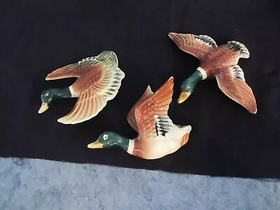 £36.74 • Buy Vintage Set 3 Ceramic Flying Ducks 3D Wall Plaques