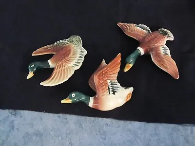 Vintage Set 3 Ceramic Flying Ducks 3D Wall Plaques • £19.29