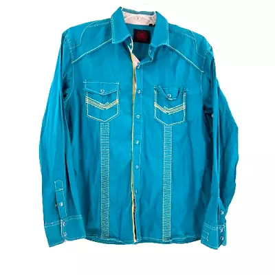 Platini Men's Pearl Snap Shirt Cougar Western Size XL Blue Embroidered Cowboy • $12.99