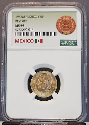 1955 Mexico Gold 5 Pesos G5p Hidalgo Ngc Ms 66 Beautiful Gem Bu Blazer • $359.95