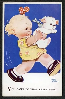 Mabel Lucie Attwell Children’s Artist You Can’t Do That There Here Girl & Puppy • £6