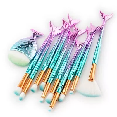 11PCS Mermaid Makeup Brushes Set Fish Tail Foundation Eyeshadow Cosmetic Brush • $12.96