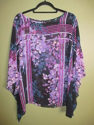 Bob Mackie 1X / 2X Cape Caftan Black & Purple Floral • $23.99