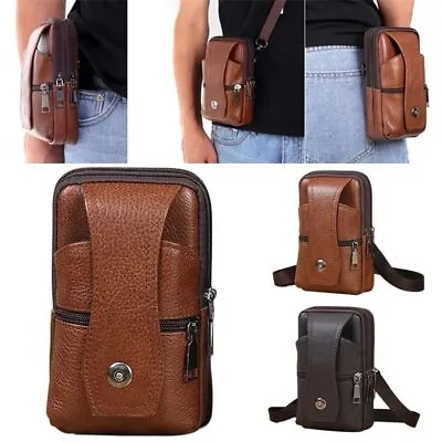 Leather Men's Cell Phone Belt Pack Bag Loop Waist Holster Pouch Storage Case​ • £6.95