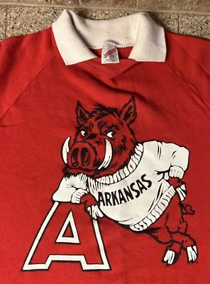 Vintage 90s Women’s Arkansas Razorbacks Collared Sweater Shirt Old Logo Hog XL • $34.95