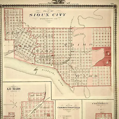 1875 Iowa 17  Map Sioux City Le Mars Correctionville Cherokee Monona Co Plat S1 • $67.50