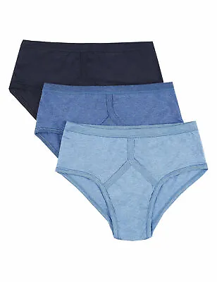 36 Mens Y Fronts 100% Cotton Interlock Briefs Underwear / Blue / S M L XL XXL • £7.99